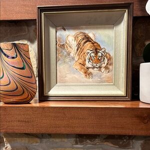 Majestic Tiger Art Painting  on tile Brown and Black& Orange Nature Core